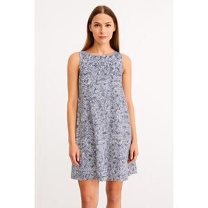 Sigrid Olsen linen floral print A line sleeveless dress small navy & white small